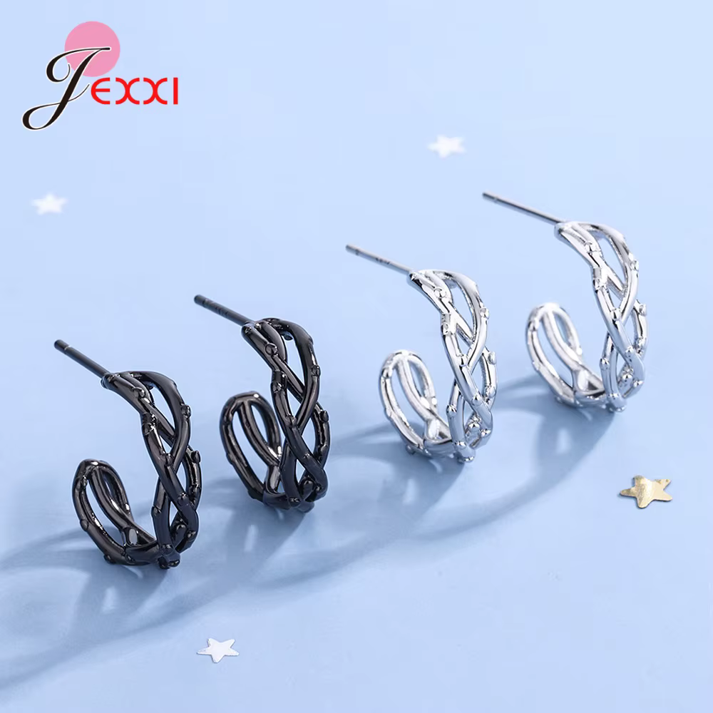 Boucles d'oreilles Style forêt, Design Unique, argent creux et branche noire, Image, pour femmes et 