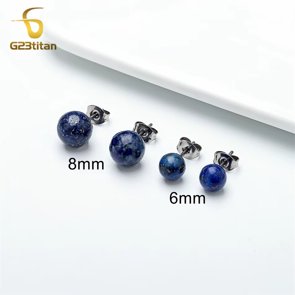 Bijoux de perçage chirurgical en titane, perle Lapis Lazul bleu naturel, boucles d'oreilles en pierr