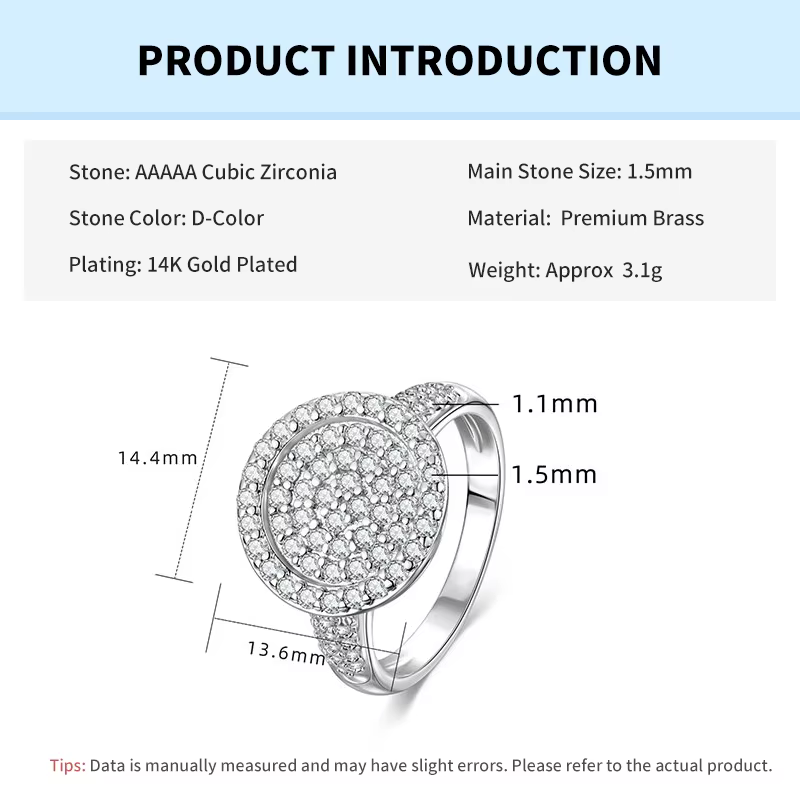 Rrjzz Halo – bague en zircone cubique à coupe ronde, fleur délicate, imitation diamant, pour femmes,