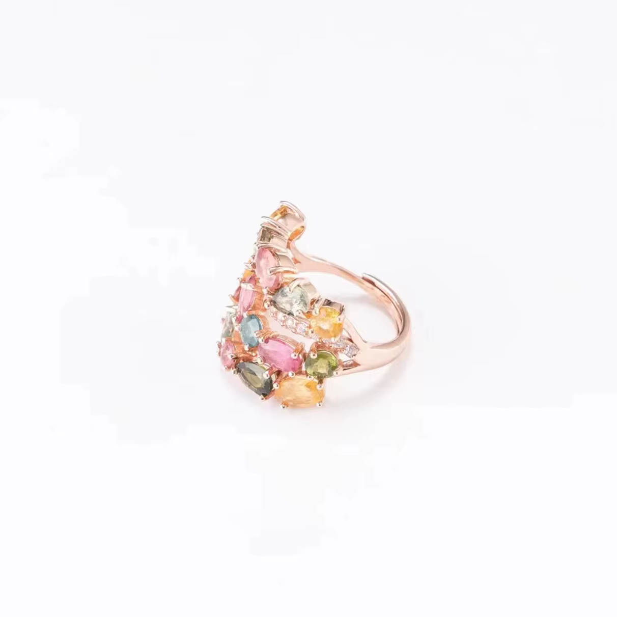 Bracelet en or rose, couleur arc-en-ciel, zircon multicolore, bague colorée, adapté aux femmes et au