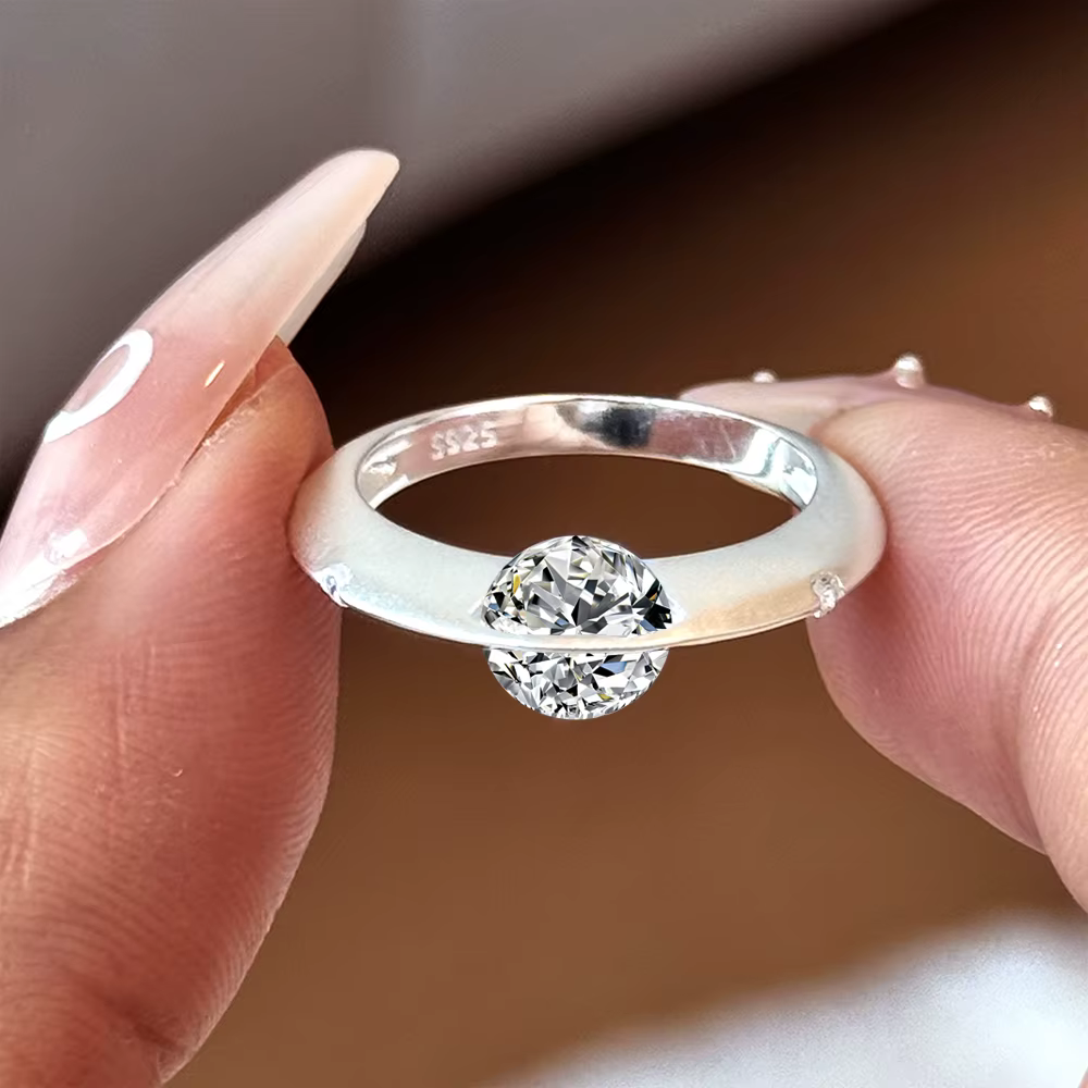 Bague de mariage Moissanite 1 carat pour femmes, bague de fiançailles en argent Sterling 925 avec di