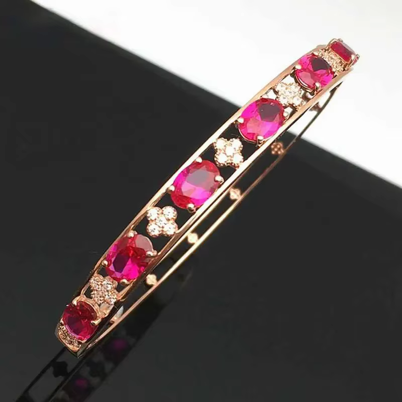 Bracelet de luxe en or violet et fleur de rubis pour femmes, créatif de styliste, plaqué or Rose 14K
