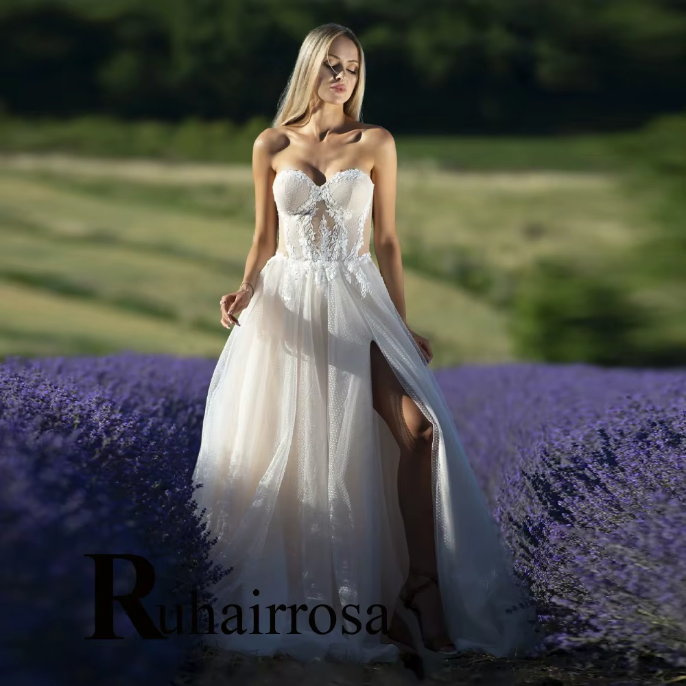 Ruhair Robe De mariée glamour pour femmes, fente haute, ligne a, sans manches, fermeture éclair, App