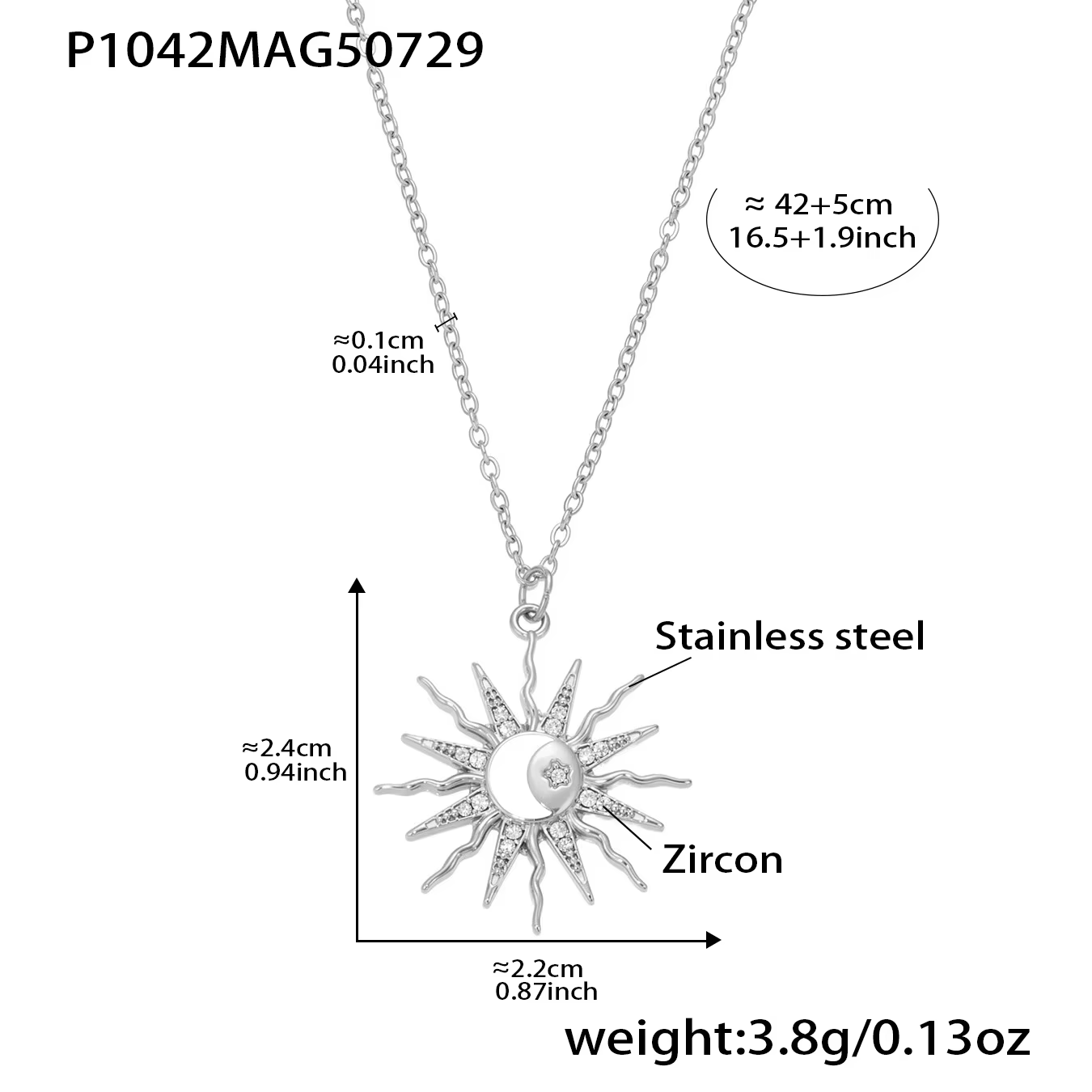 Collier en acier inoxydable pour femmes, rayons de soleil, chaîne étanche, pendentif en émail, bijou