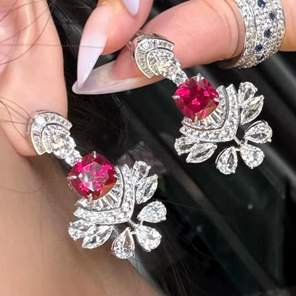 Wong Rain Luxury Silver massif 925 Diamant rubis à haute teneur en carbone de 10 mm ​ ​ ​ ​ ​ ​ ​   