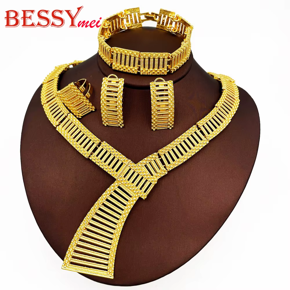 Grande déclaration exagérée, ensemble de bijoux de luxe africain de dubaï plaqué or 18 carats pour f