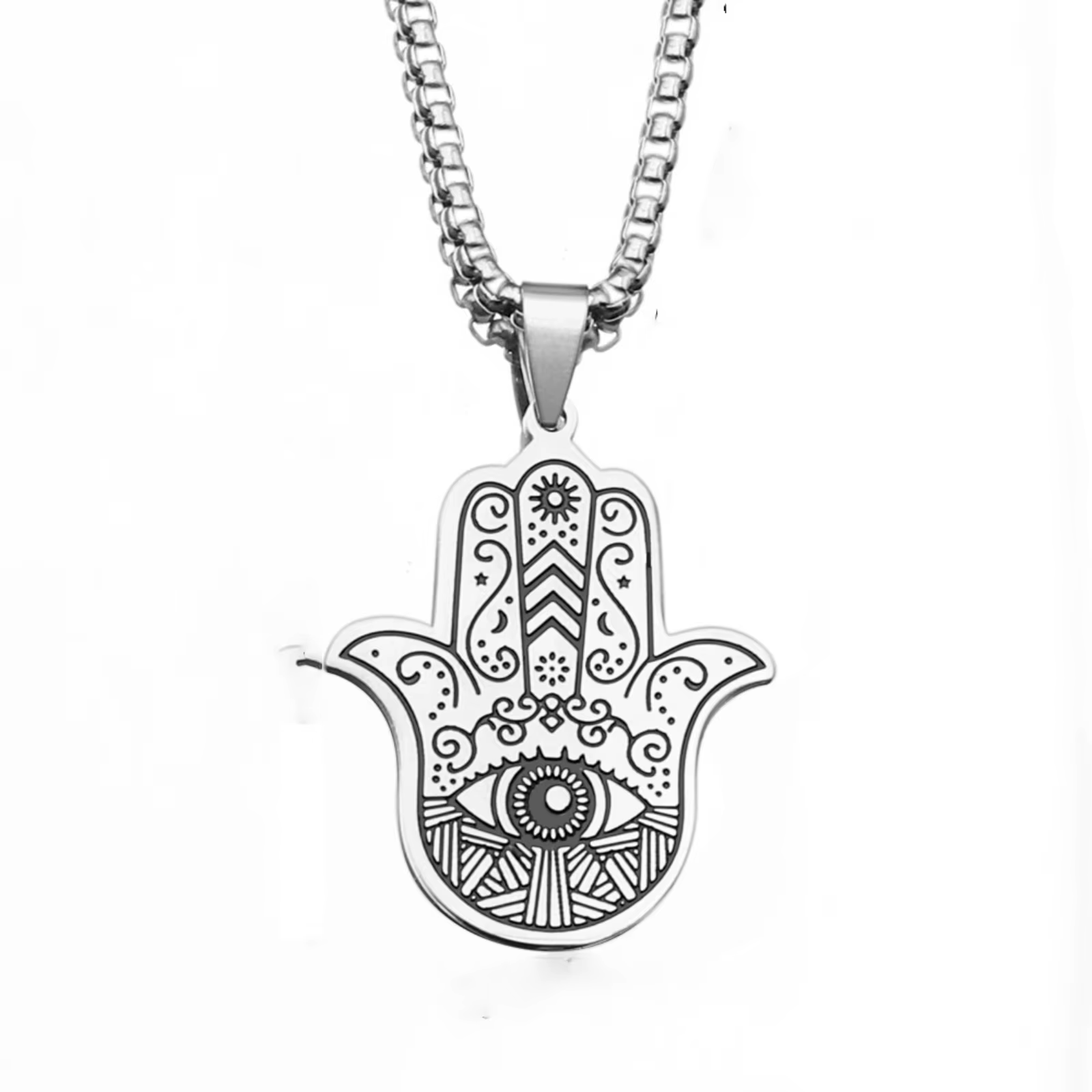 Hamasa main de Fatima oeil du diable pendentif collier femmes hommes chanceux amulette en acier inox