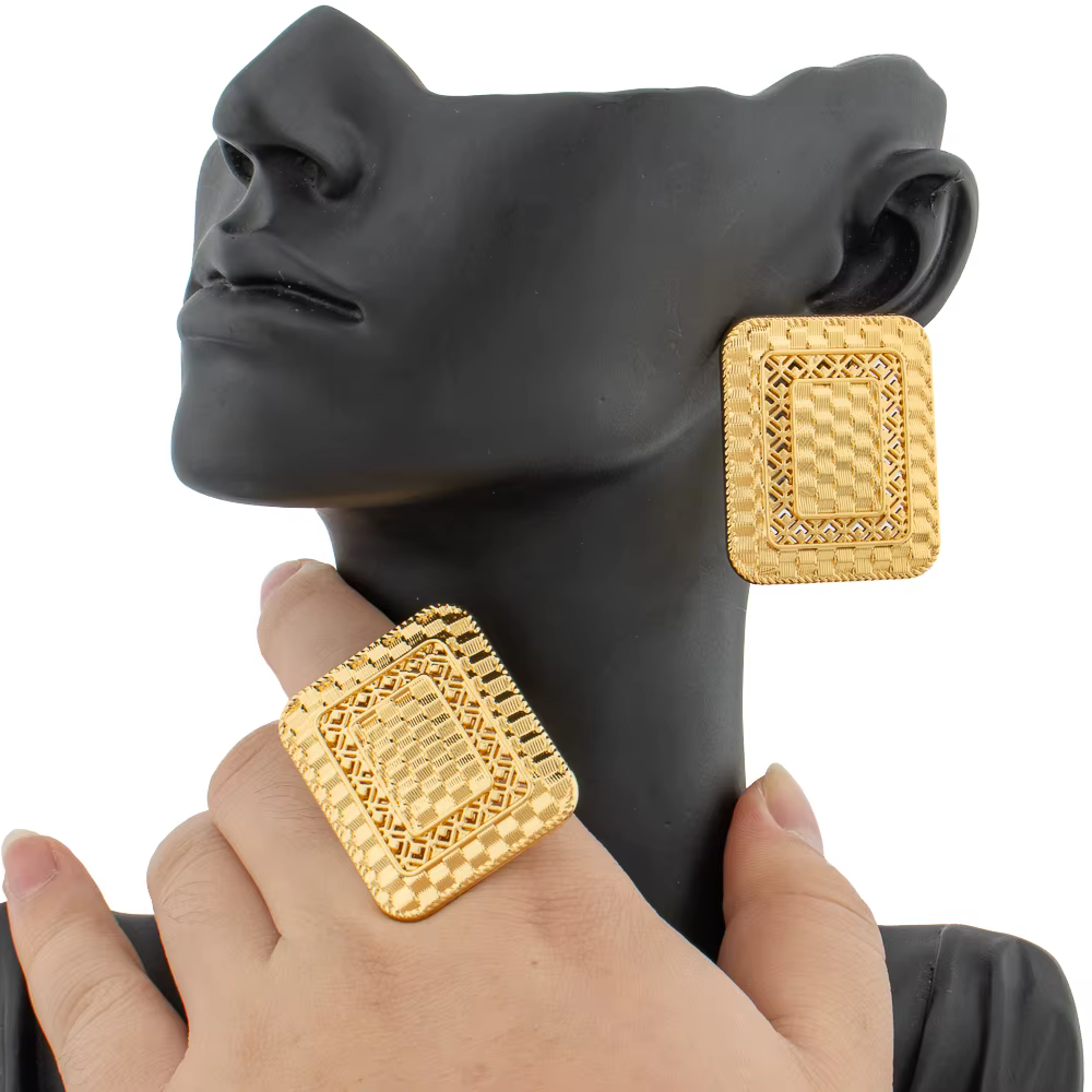 Ensemble de bijoux pour fête, boucles d'oreilles et collier au Design carré africain, accessoires de