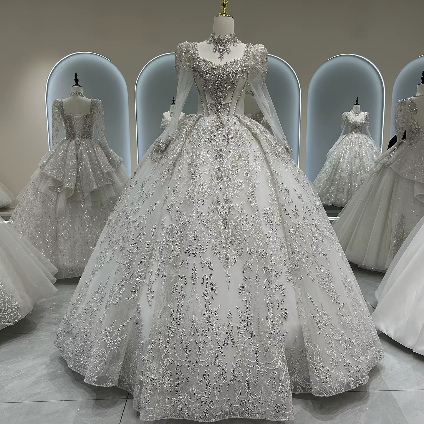 Robe de mariée de luxe à manches longues, style industriel, pour mariée, tempérament français, haut 