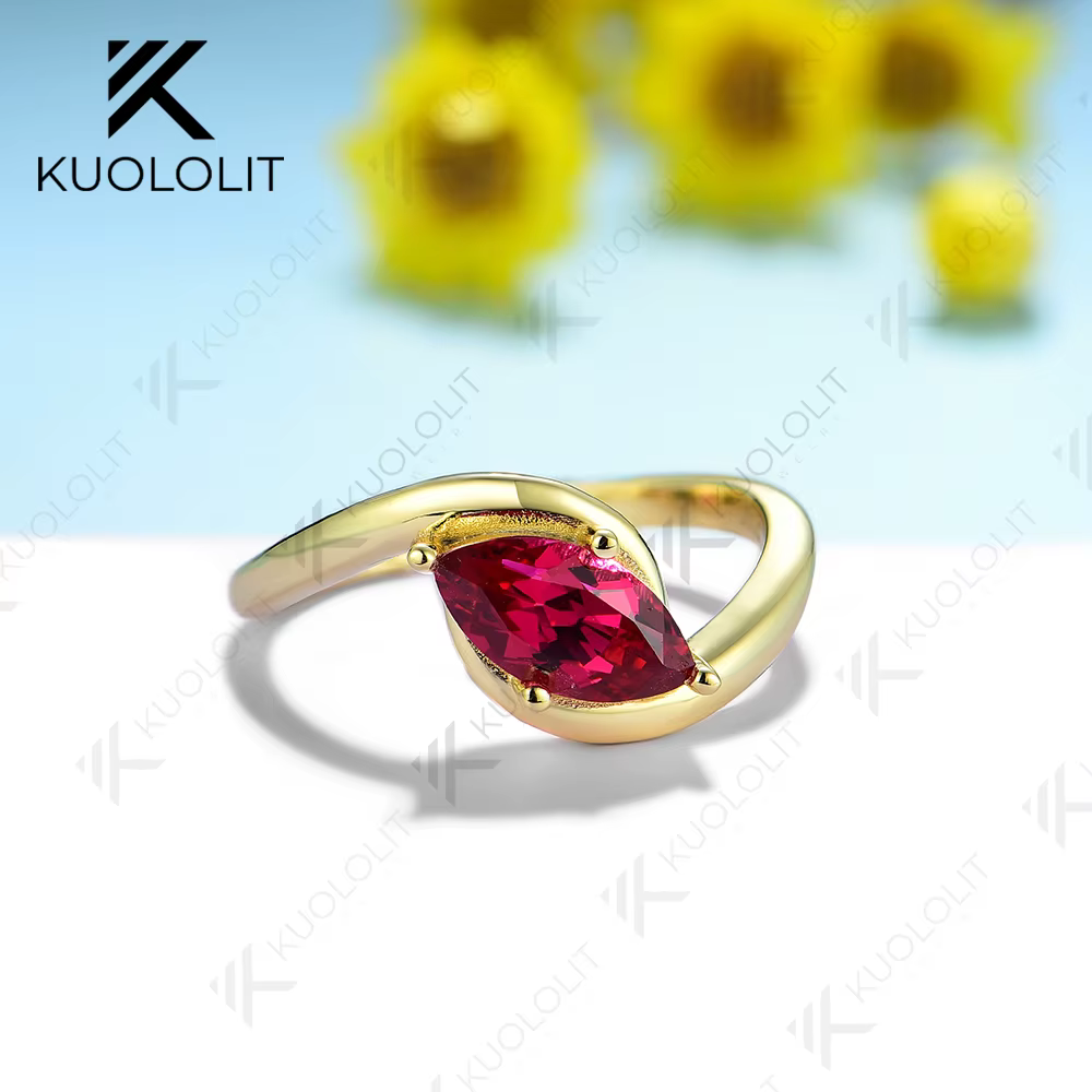 Kuololit – bagues en rubis cultivé en laboratoire 1CT pour femmes, bague en or massif 18K 14K 10K, c
