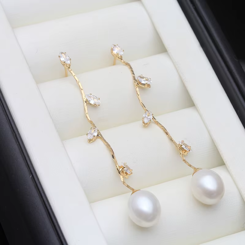 Boucles d'oreilles en perles d'eau douce de rivière de culture pour femmes, véritable boucle d'oreil