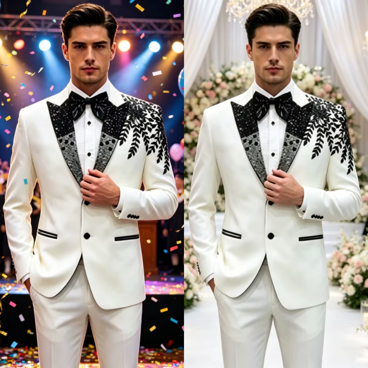 Costume de mariage exquis pour homme, grande taille, ensemble 2 pièces, orné de perles, simple bouto
