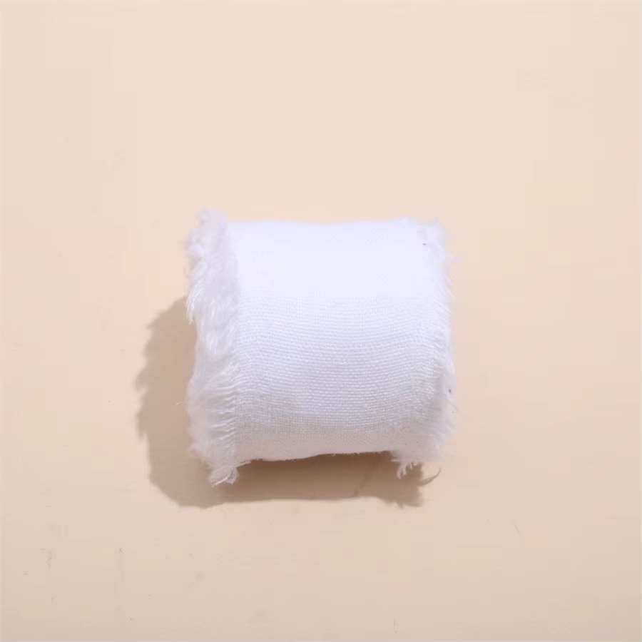 Ruban en Satin et lin à bords effilochés, 1 rouleau de 5yards x 4cm, fait à la main, pour Bouquets d