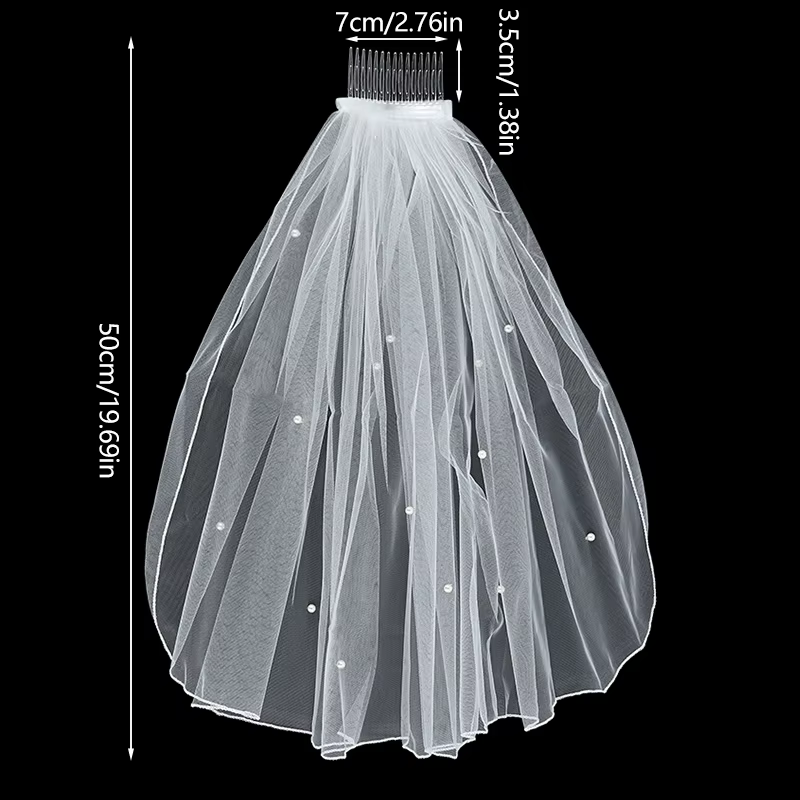 Voile en tulle blanc avec peigne et perles pour mariée, accessoires de mariage, décoration de fête d