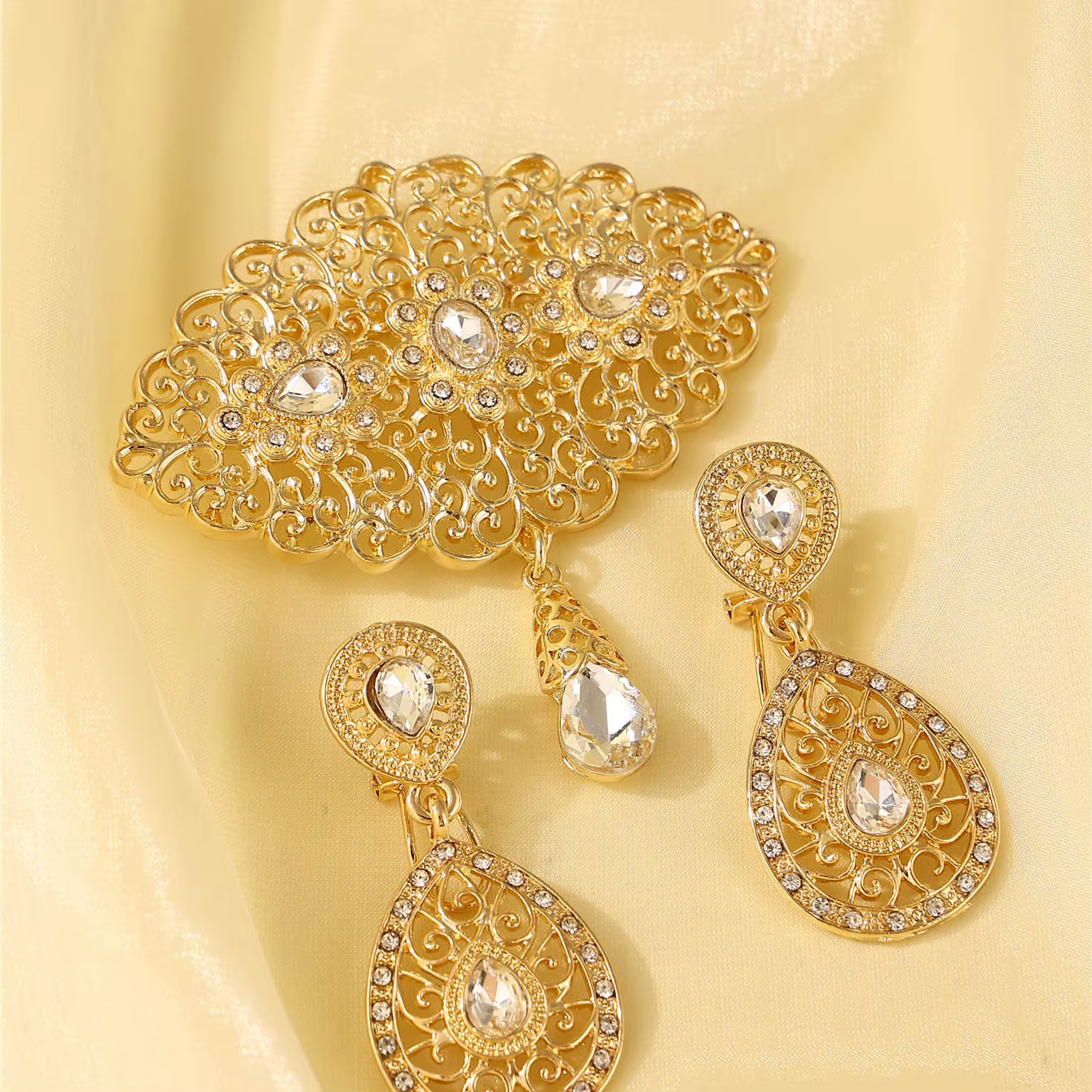 Ensemble de boucles d'oreilles et broche pour femmes marocaines, style bohème, accessoires pour banq