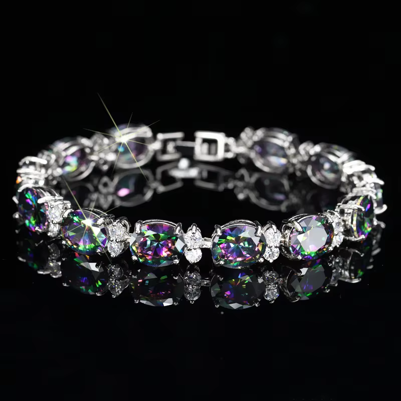 ThreeGraces – grand Bracelet de Tennis pour femmes, arc-en-ciel mystique scintillant, zircone cubiqu