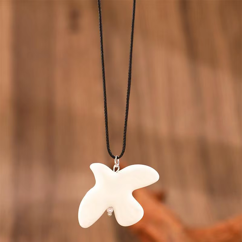 Collier colombe de la paix en céramique blanche pour femmes, pendentif colombe Vintage, chaîne de pu