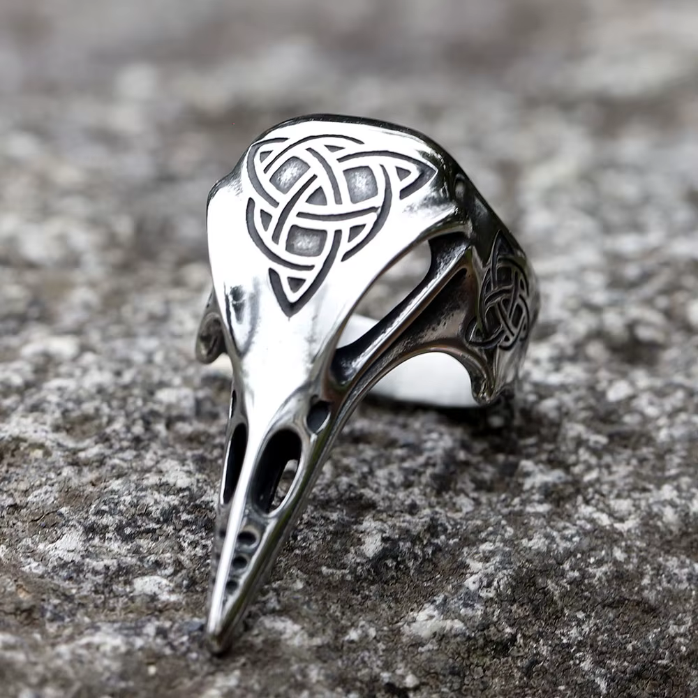 Bague Totem Vintage à nœud celtique pour hommes, mythologie nordique, guerrier Viking, tête de corbe