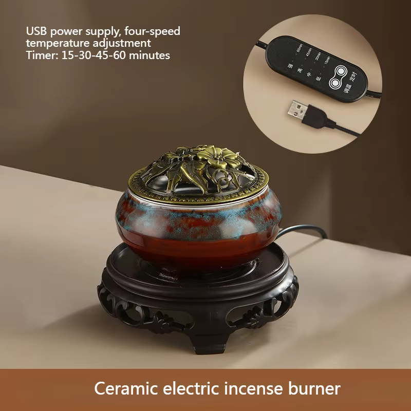 Brûleur d'encens électrique en céramique/réglage de la température temporisé, huile essentielle pour