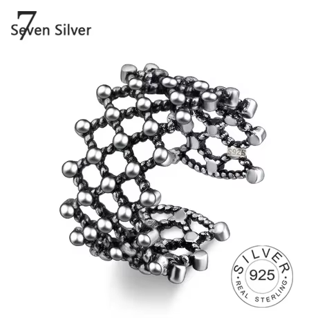 Bagues en argent pour femmes et couples, nouvelle mode, ronde, noire, vintage, Web, fête d'anniversa