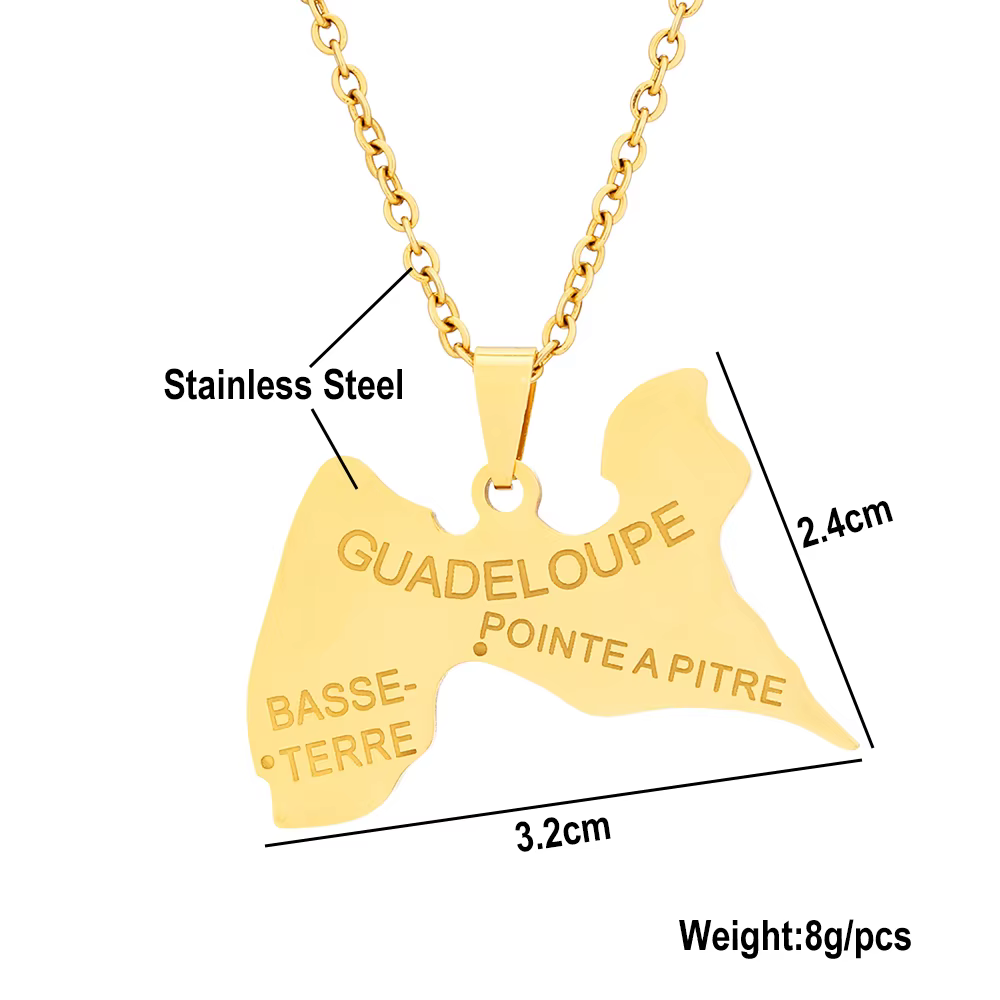 Collier avec pendentif en acier inoxydable pour hommes et femmes, couleur or ou argent, carte de la 
