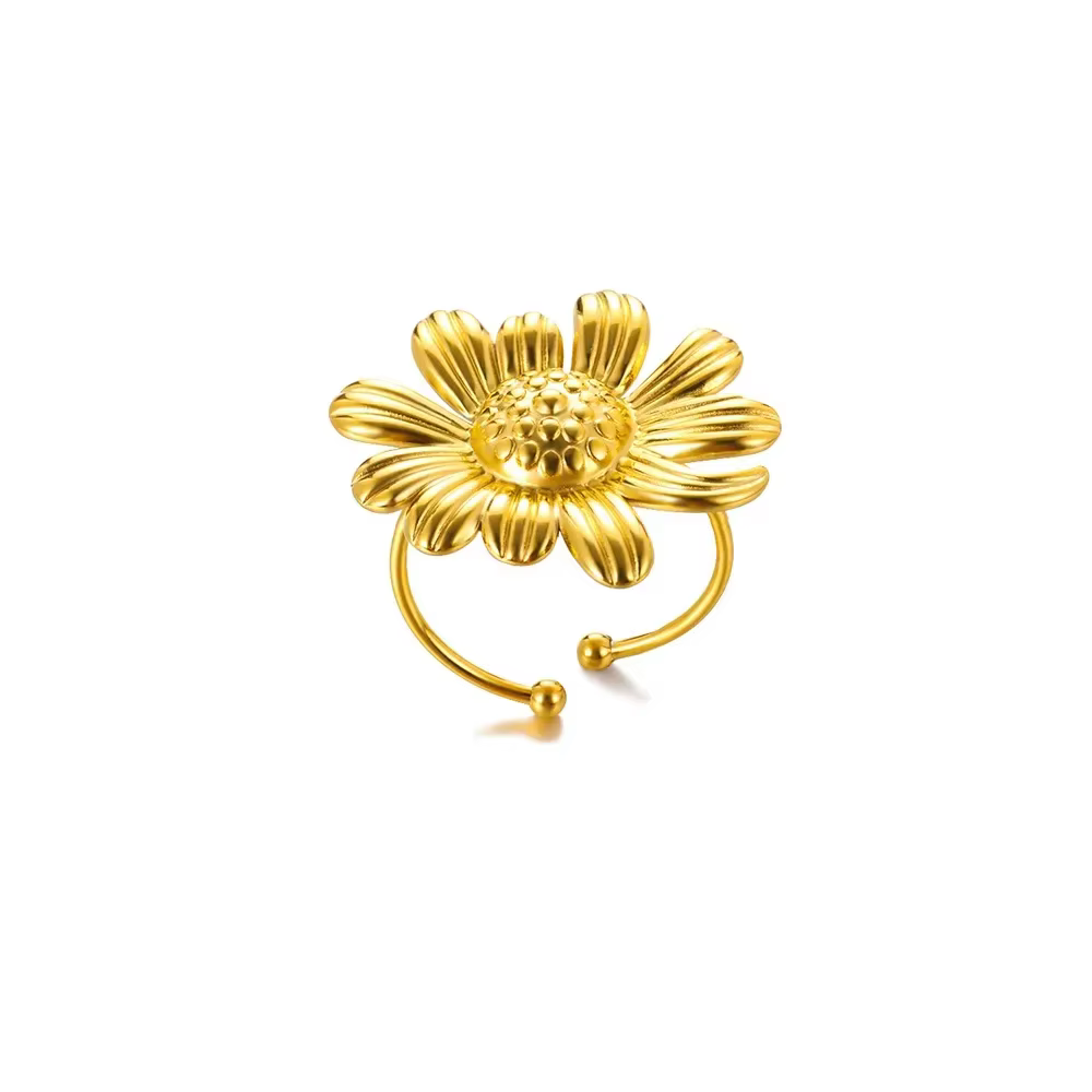 Bagues à fleurs exagérées pour femmes, couleur or, acier inoxydable, tournesol, ouvert, bijoux à la 