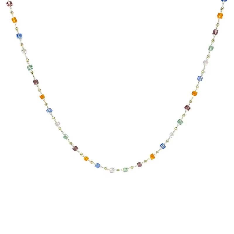 Minar – colliers ras du cou en cristal carré arc-en-ciel, chaîne dorée, perles, bijoux minimalistes 
