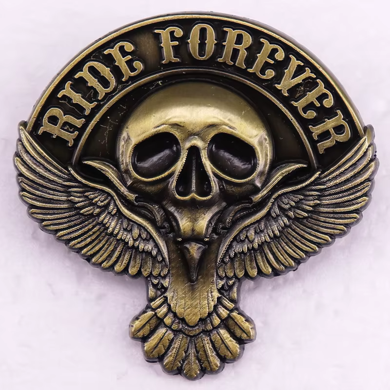 Ride Forever – Badge crâne Vintage en émail, broche de Club de moto, bijoux