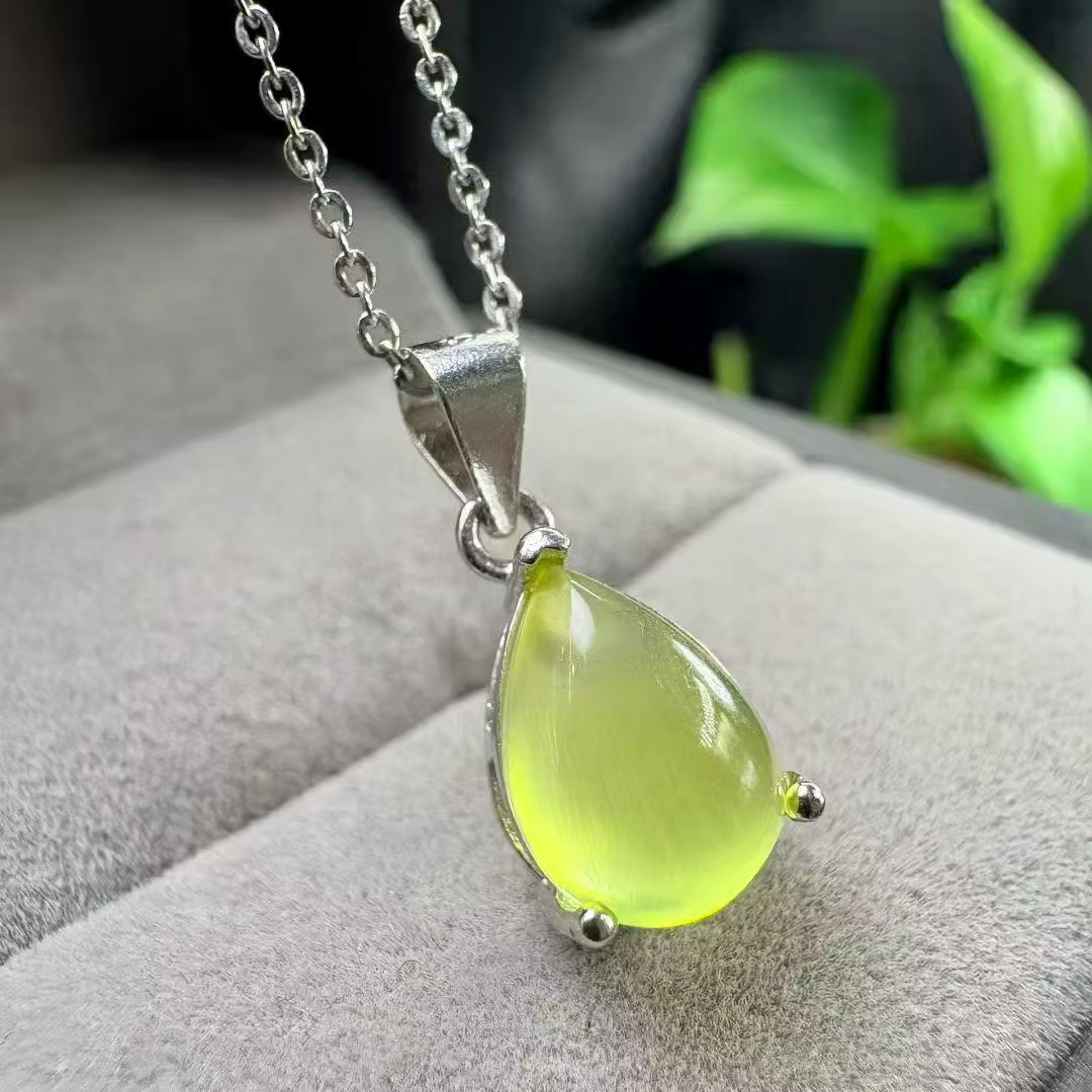 Collier pendentif en argent 925 avec cristal de préhnite naturel doré, design original et charmant, 