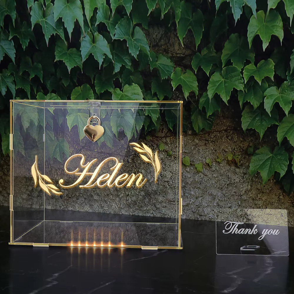 Boîte à cartes personnalisée pour mariage, boîte transparente en acrylique DIY avec cadenas pour réc