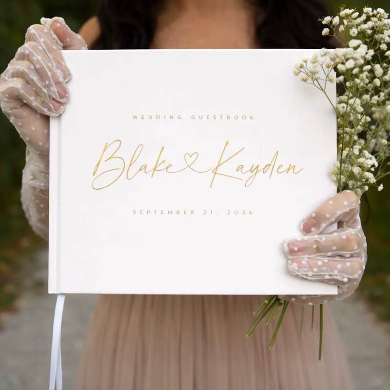 Livre d'or de mariage personnalisé élégant et minimaliste, album photo instantané personnalisé à cou
