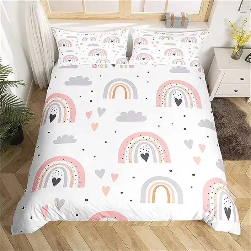 Parure de lit arc-en-ciel de dessin animé, housse de couette imprimée en 3D, douce, simple, Double, 