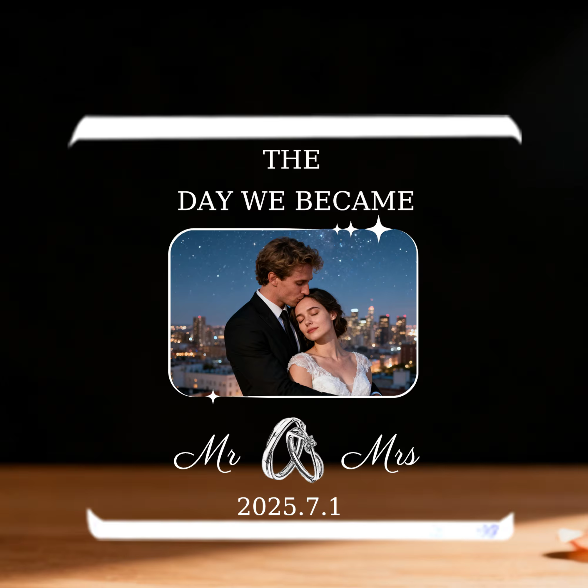 Bloc Acrylique Photo Personnalisé - Plaque avec Date de Mariage - Cadeau pour Couples Mr and Mrs et 