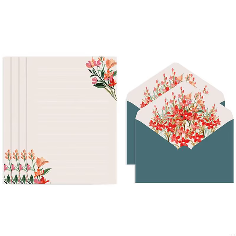 Ensemble d'enveloppes de fleurs en papier à lettres, papiers à lettres larges à règles pour Invitati
