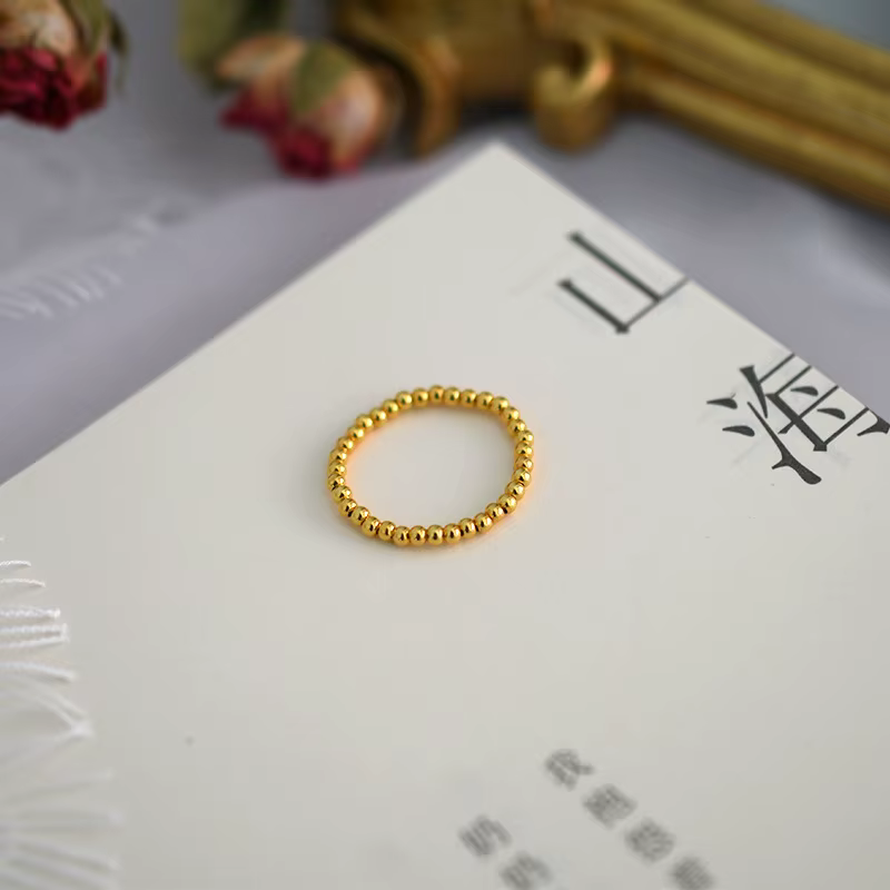 Minar – bague de mariage élastique en cuivre plaqué or 14 carats et argent pour femme, avec perles d