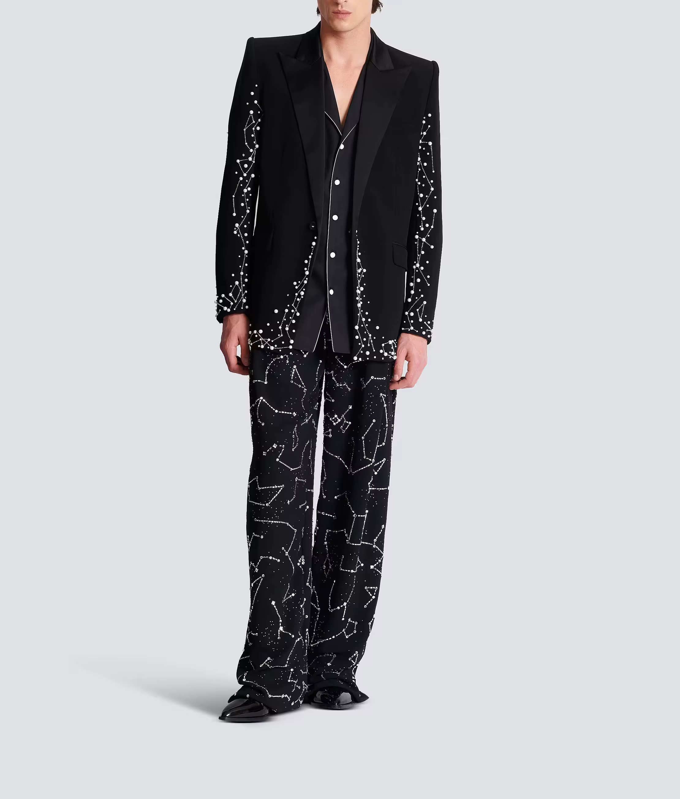 Costume de mariage moderne perlé pour hommes, manteau à revers à simple boutonnage, 2 pièces, Blazer