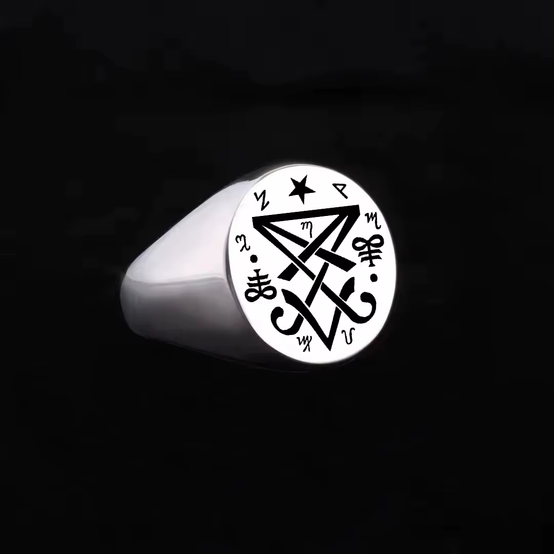 Bague en acier inoxydable R706 Luciferianisme Sigil de Lucifer Occulte Amulette Sorcellerie Symbole 