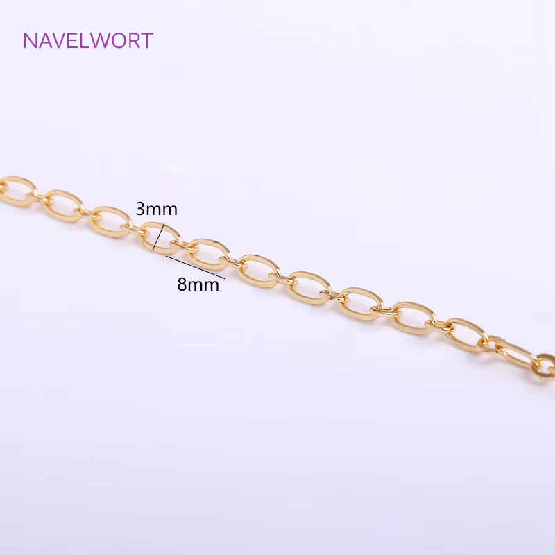 Chaîne de câble ovale alternative plaquée or 14K, pour la fabrication de colliers, chaîne ovale en m