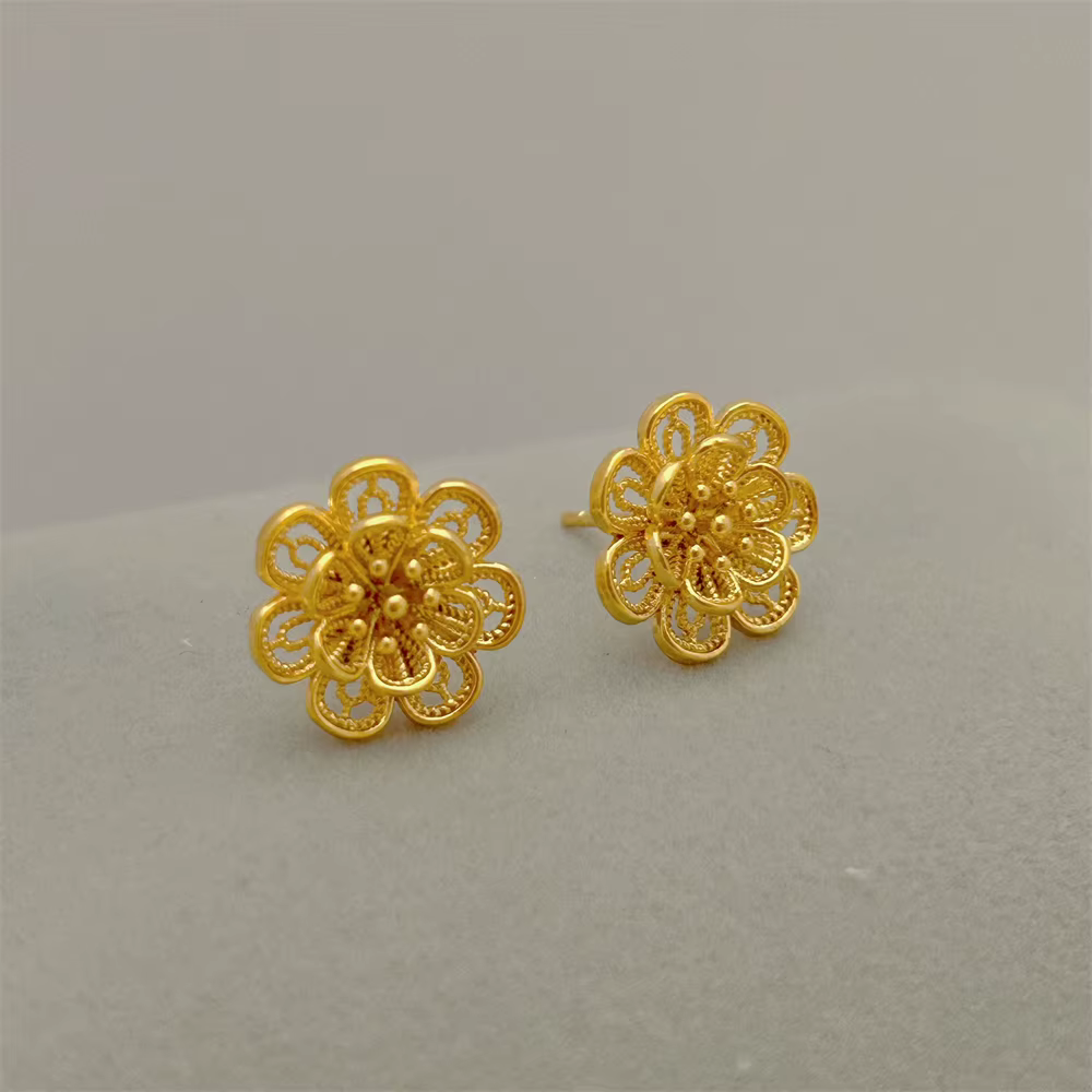 Ensembles de Bijoux couleur or jaune pour femmes, pendentif fleur, collier, bague, boucles d'oreille