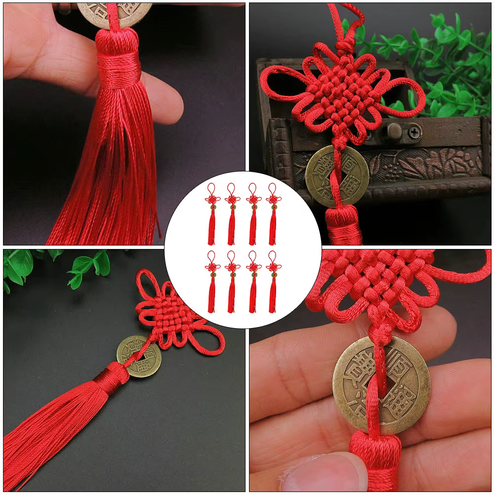 8 pendentifs de voiture en nœud chinois avec pompon, décoration suspendue pour la maison, le bureau,
