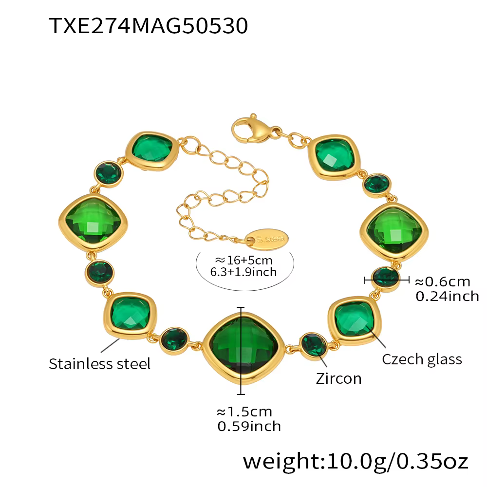 Bracelet carré Noble en acier inoxydable pour femmes, pierres de verre en Zircon de luxe, bijoux à b