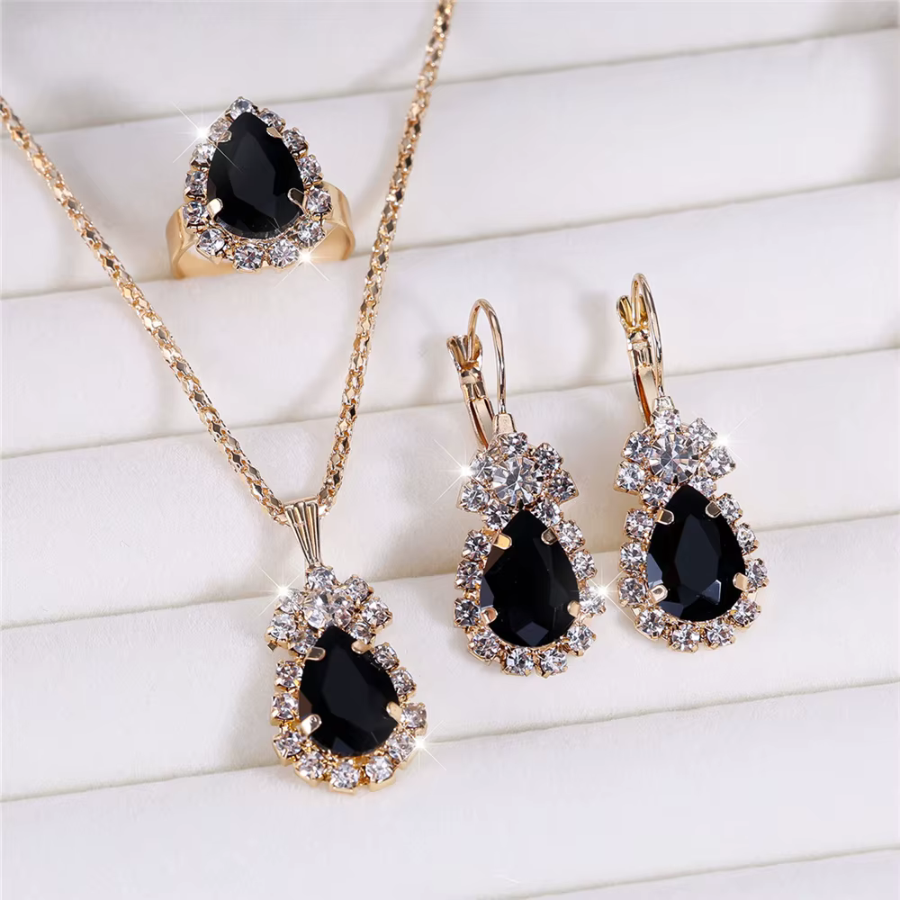 Ensemble de bijoux de mariage goutte d'eau bleue pour femmes de luxe