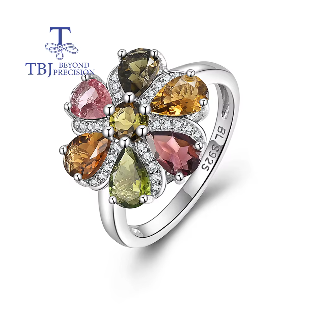 Bague en tourmaline colorée 2026, argent sterling 925, pierres précieuses naturelles, bijoux fins, c
