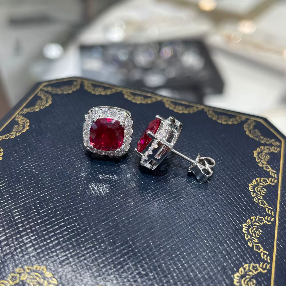 Vinregem 7 MM 2 CT rubis saphir Moissanite pierres précieuses Vintage femmes boucles d'oreilles clou