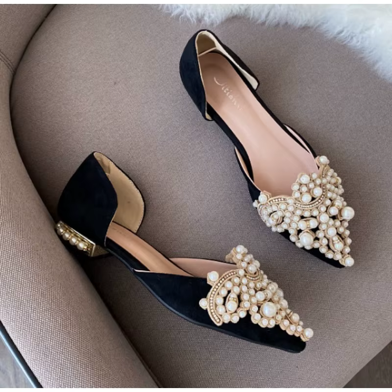 Chaussures plates en perles de couronne pour femmes, mocassins habnommée pointus pour femmes, chauss