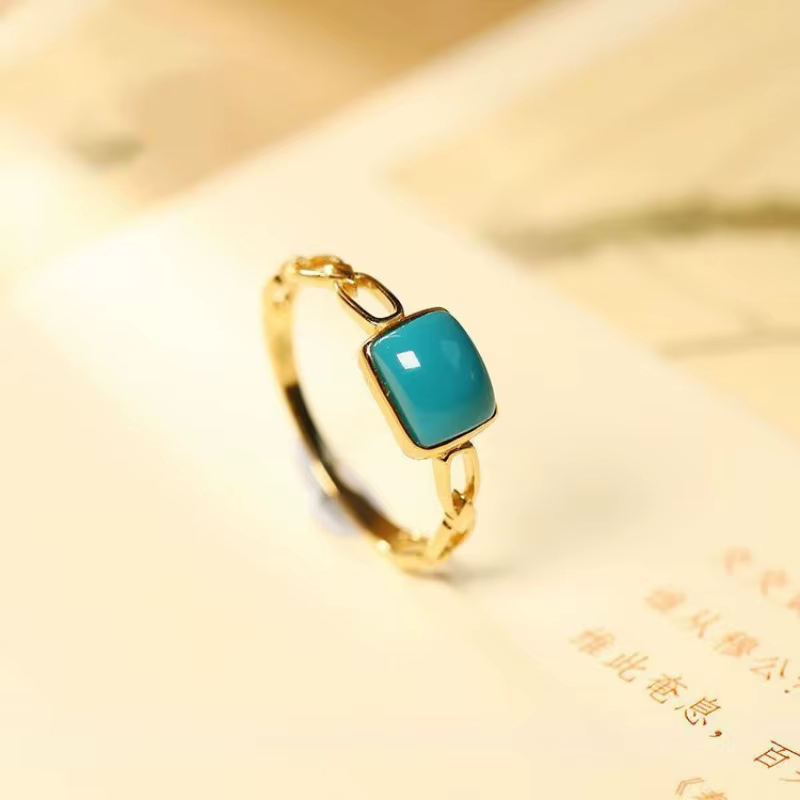 Bague en or prairie pour femme, artisanat à la mode, bague bleue brillante simple, conception de cha