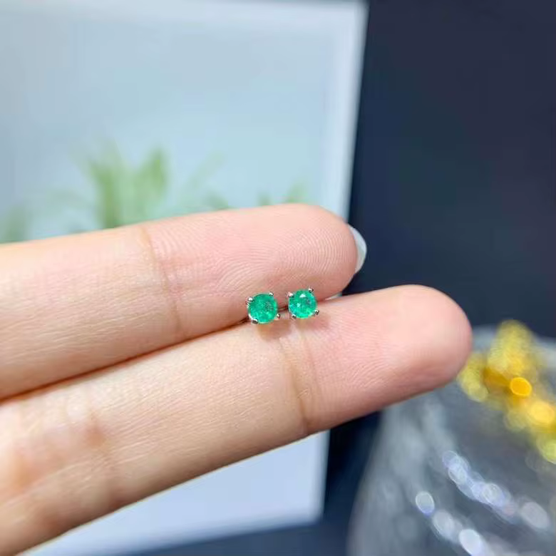 Boucles d'oreilles émeraude rondes 100% naturelles, bijoux en argent 925, cadeau pour femme, usage q