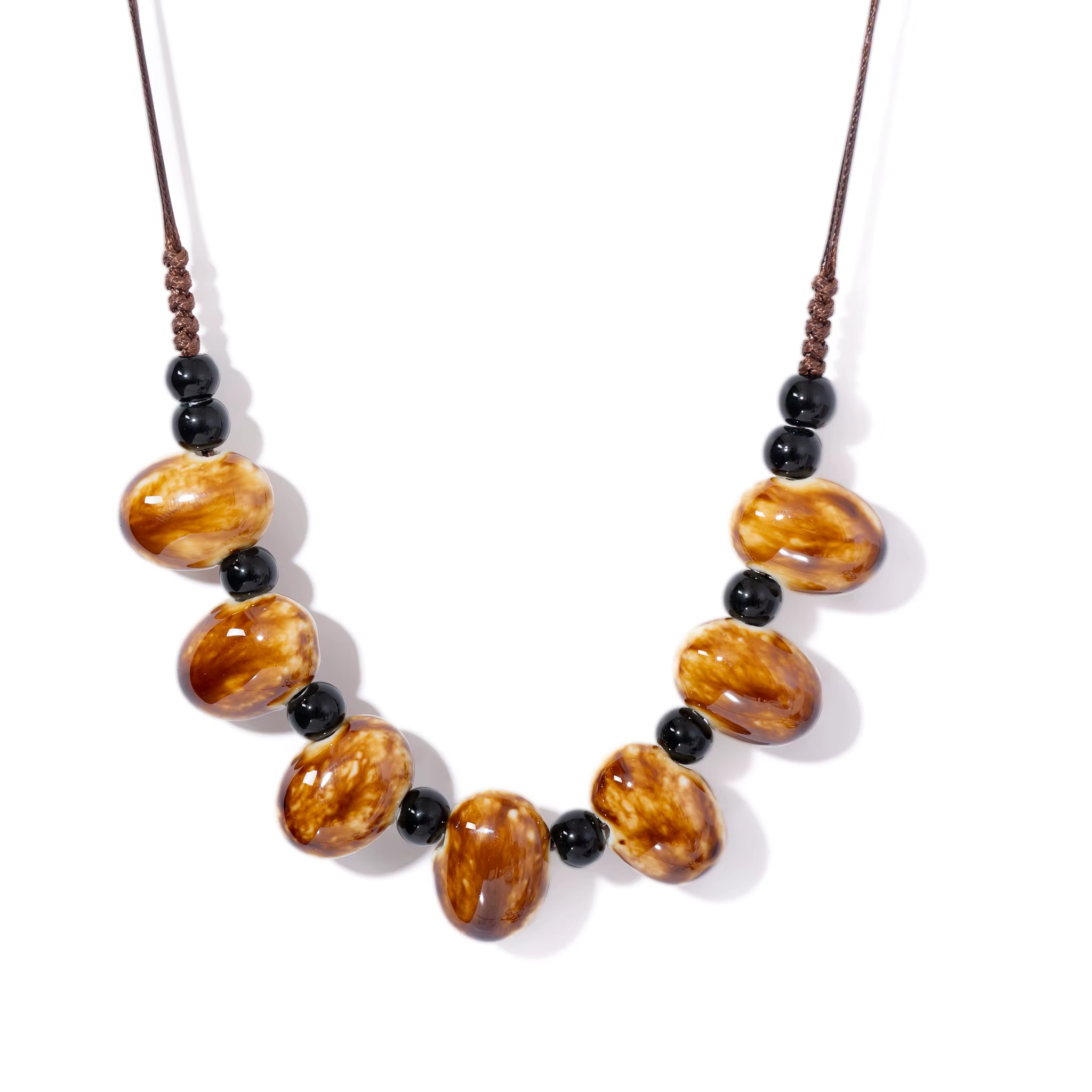 Collier en céramique de haricot d'ambre pour femme, pendentif Boho fait à la main, bijoux vintage ré