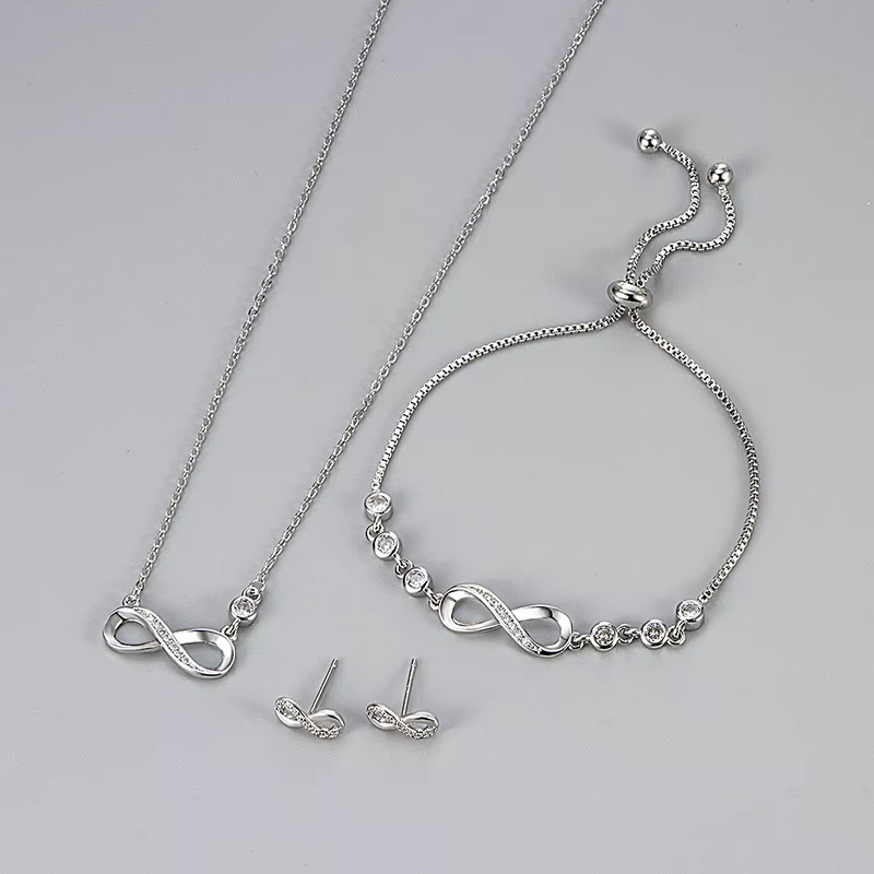 Extron-Ensemble de bijoux en argent pour femme, 8 mots, collier, bracelet, boucles d'oreilles, décla