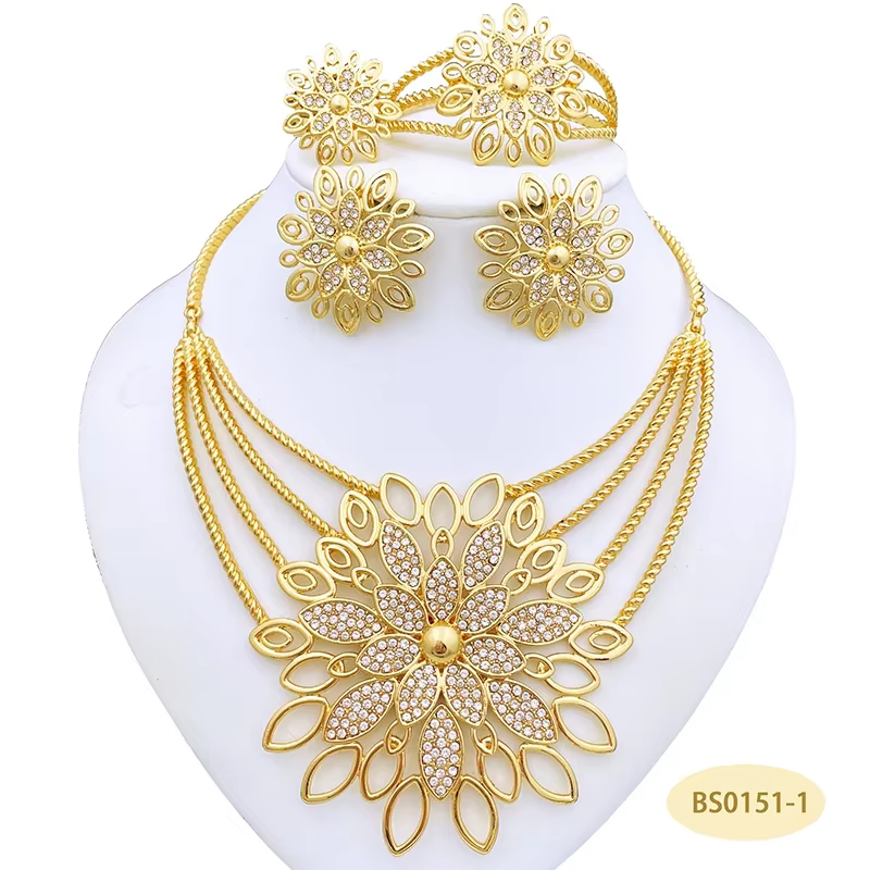 Grand ensemble de bijoux de luxe pour femmes, bijoux de mariage, grand pendentif, collier, boucles d